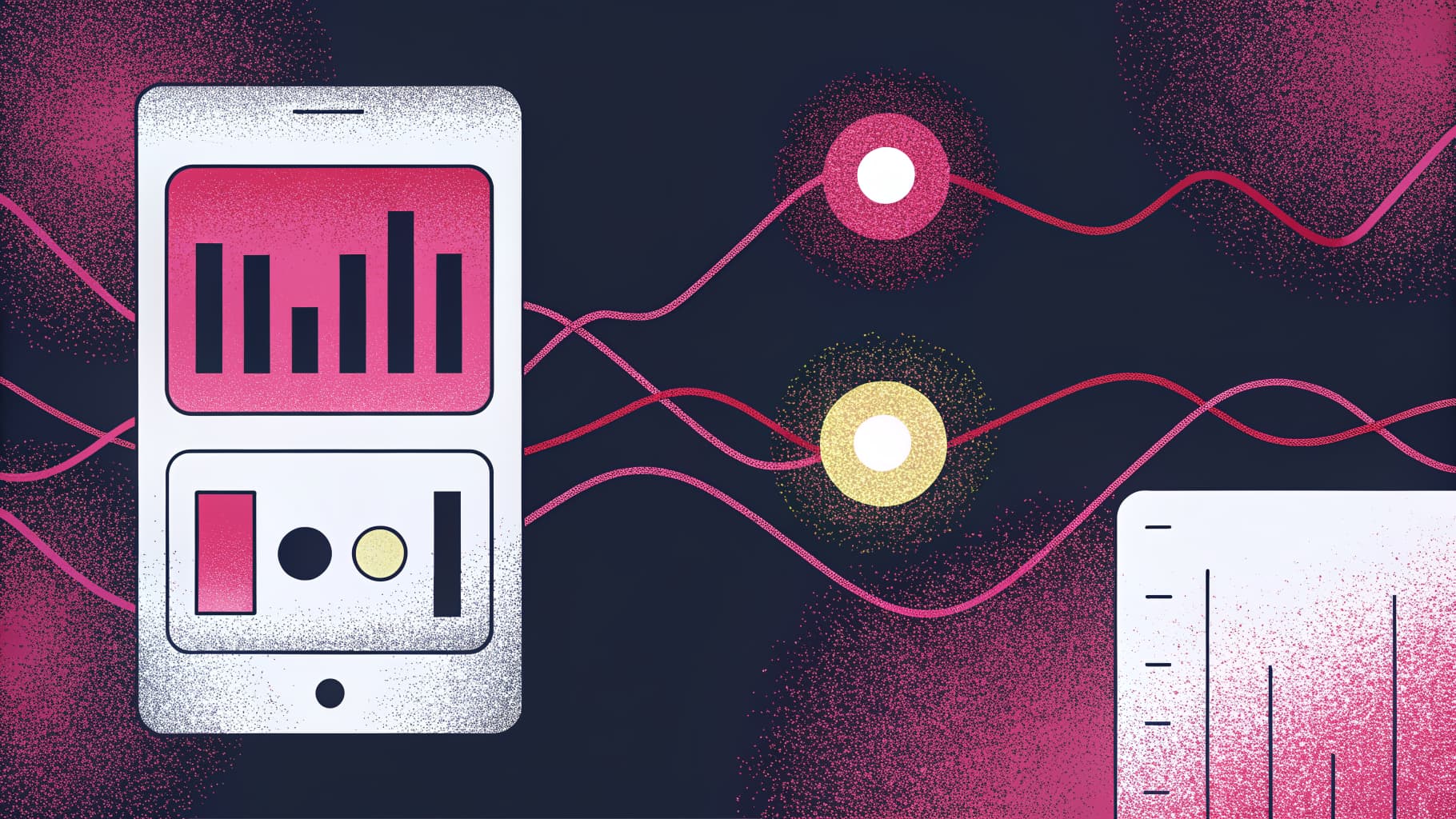 Sound waves and circuit patterns representing AI music technology